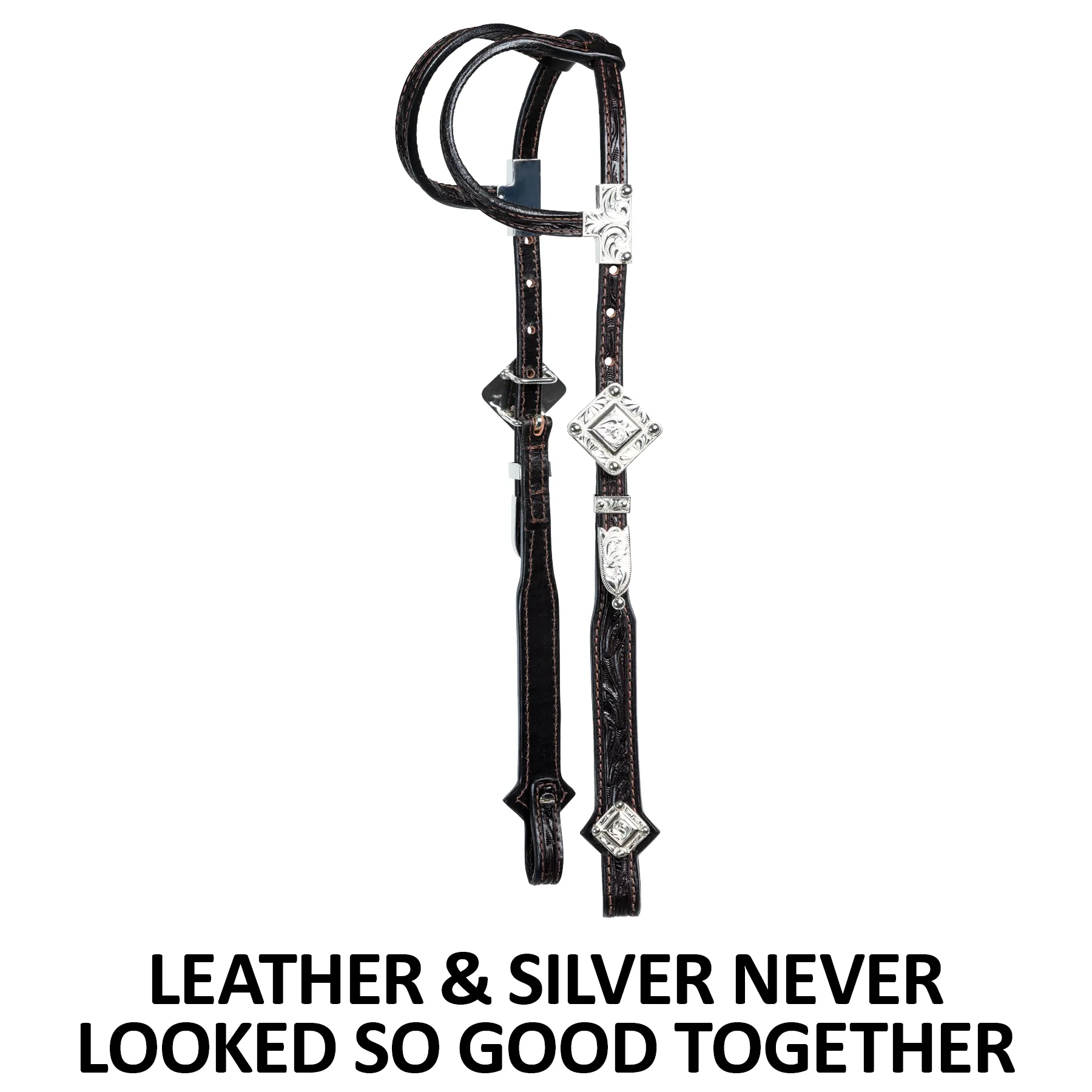 Billy Royal Studded Diamond Tooled Two Ear Headstall 4 Billy Royal Studded Diamond Tooled Two Ear Headstall - Image 2