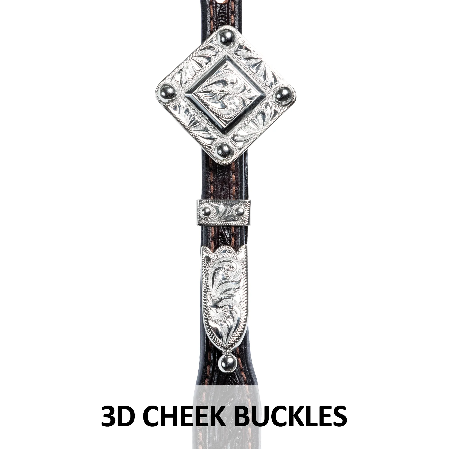 Billy Royal Studded Diamond Tooled Two Ear Headstall 5 Billy Royal Studded Diamond Tooled Two Ear Headstall - Image 3