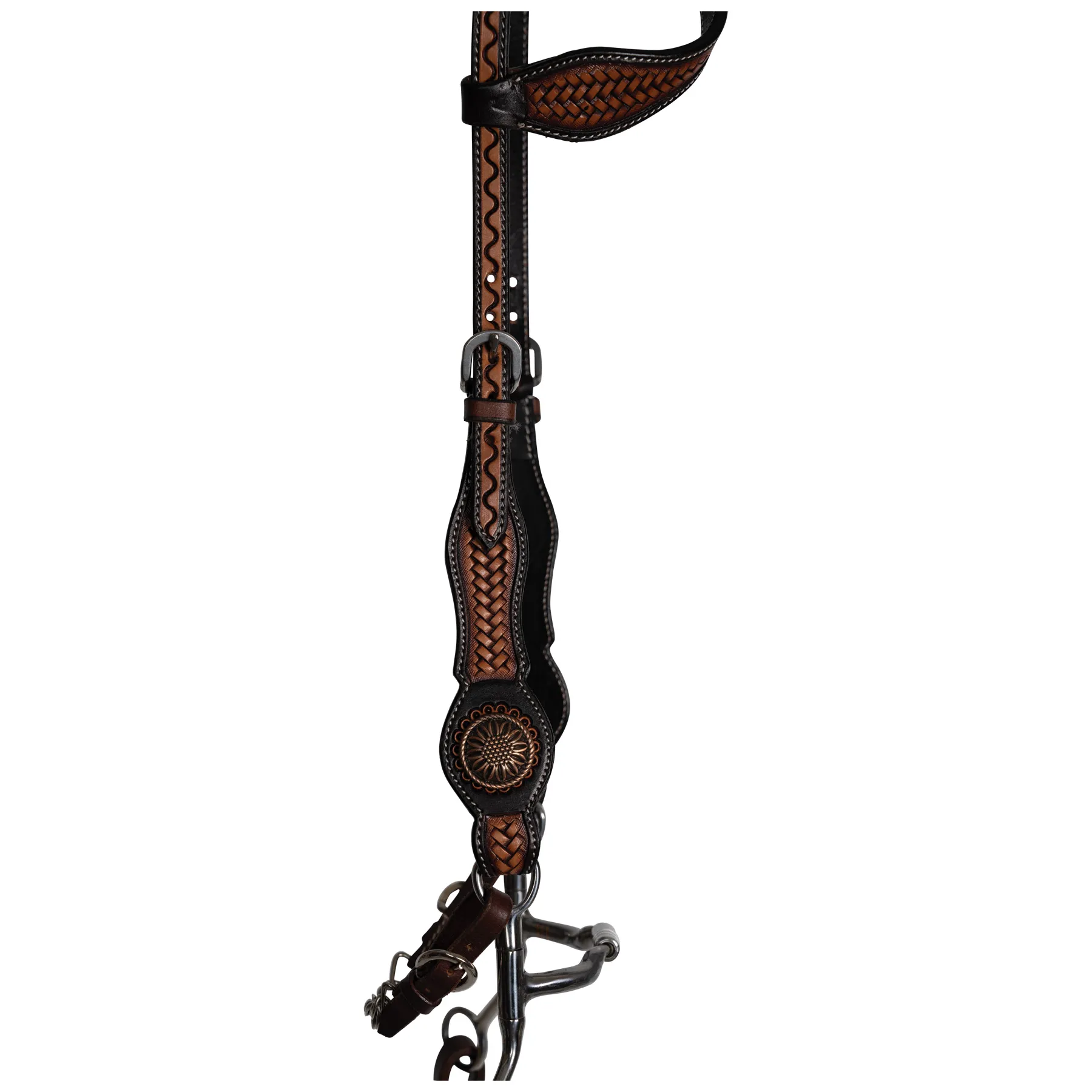 Double S Tooled Concho One Ear Headstall 6 Double S Tooled Concho One Ear Headstall - Image 4